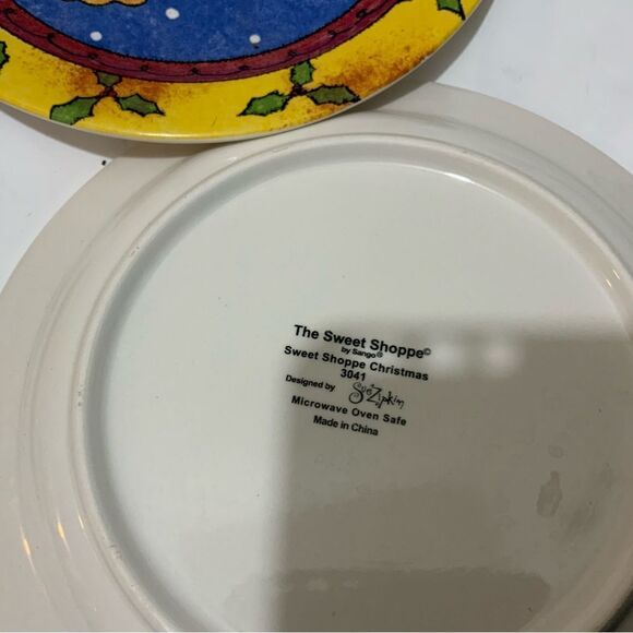Set 4 Salad Dessert Plates Sango Sweet Shoppe Sue Zipkin Christmas Snowman A13 - Picture 5 of 8